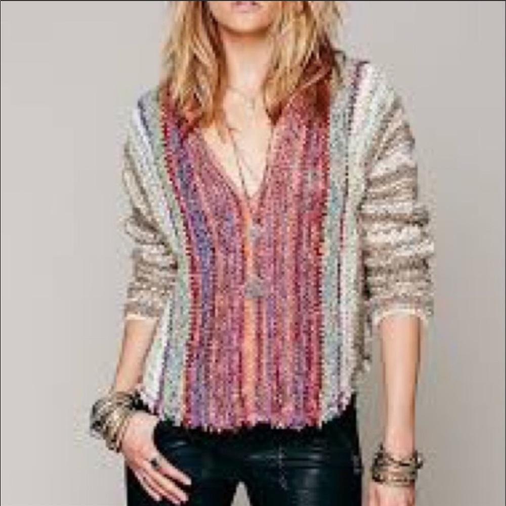 Free people Baja striped knit hooded sweater